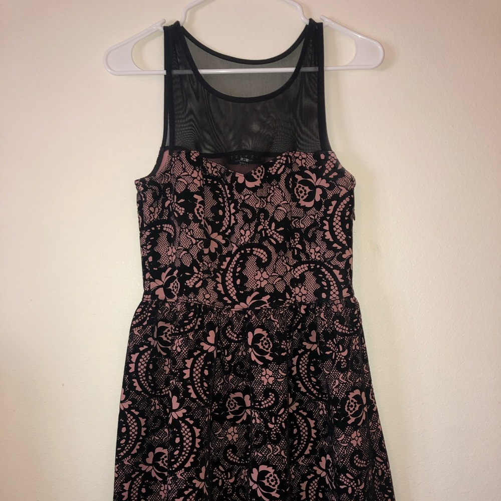 Pink velvet and mesh skater dress